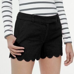 J. Crew Flat Front Scalloped Hem Linen Cotton Mid-Rise Shorts Black, size 4